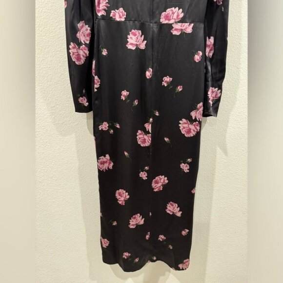Reformation 100% Silk Toronto Black Pink Purple Floral Faux Wrap Midi Dress 4 - Picture 14 of 16